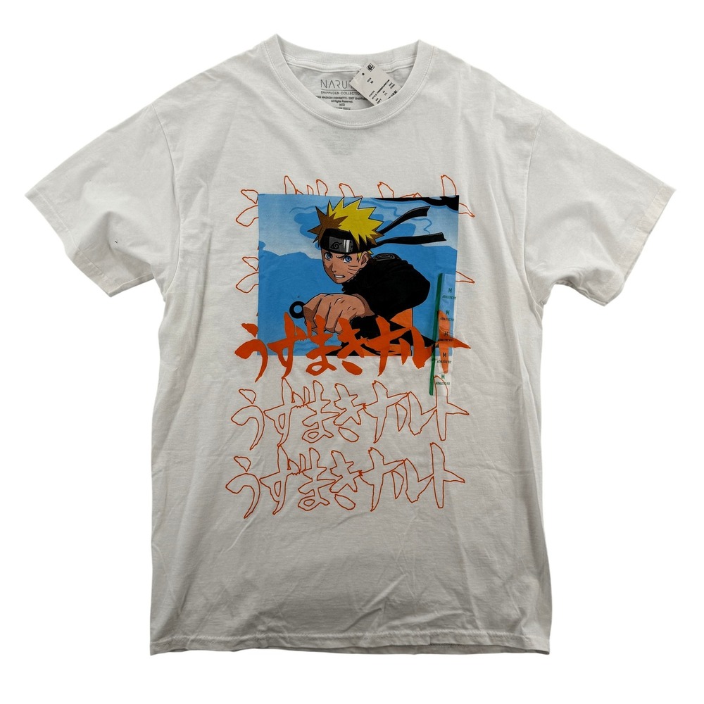 Naruto Shippuden Shirt Mens Medium White Anime Graphic Uzumaki Tee VIZ Media NWT
